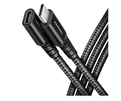 Kabel AXAGON BUCM32-CF15AB Kabel przedłużacz Gen2 USB-C - USB-C 1.5m, 5A, 20Gbps, PD 240W, oplot, czarny